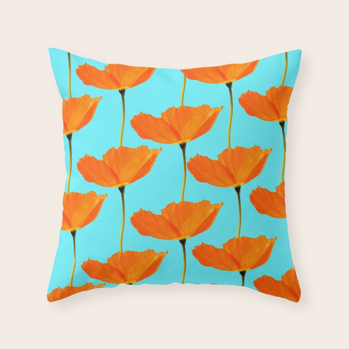 Poppies On A Turquoise Background #Decor #Homestorie #Buyart Throw Pillow