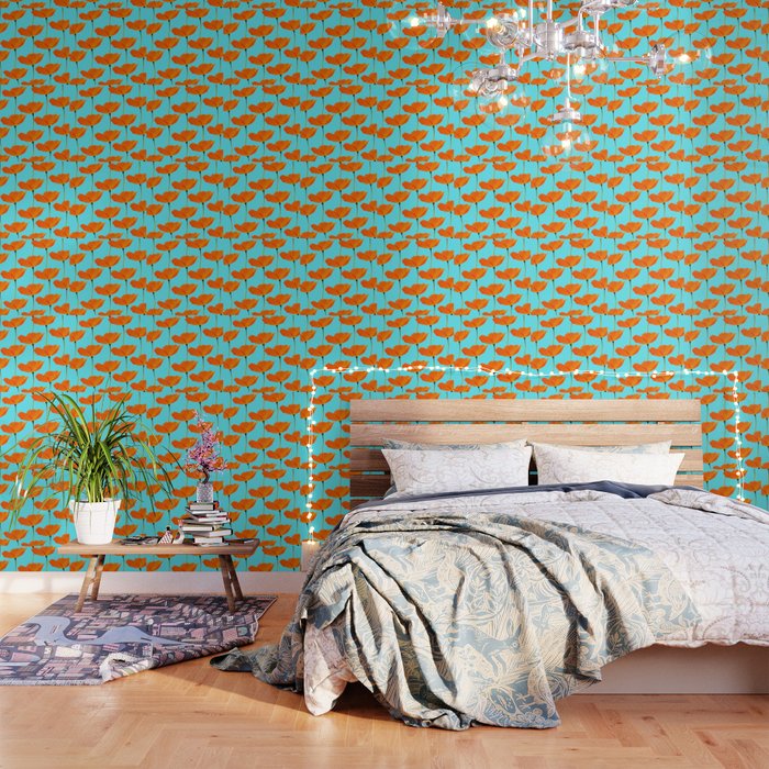 Poppies On A Turquoise Background #Decor #Homestorie #Buyart Wallpaper