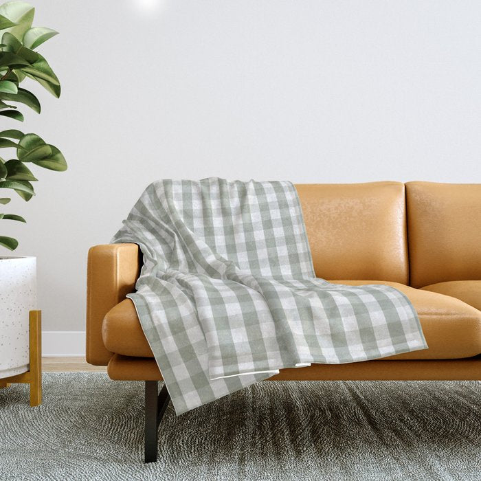 Desert Sage Grey Green And White Gingham Check Throw Blanket