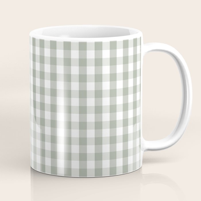Desert Sage Grey Green And White Gingham Check Coffee Mug