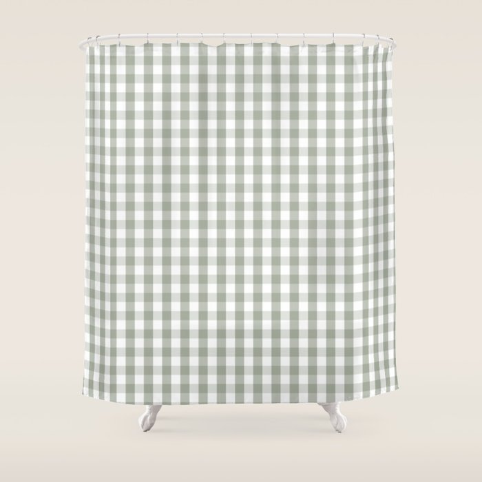 Desert Sage Grey Green And White Gingham Check Shower Curtain