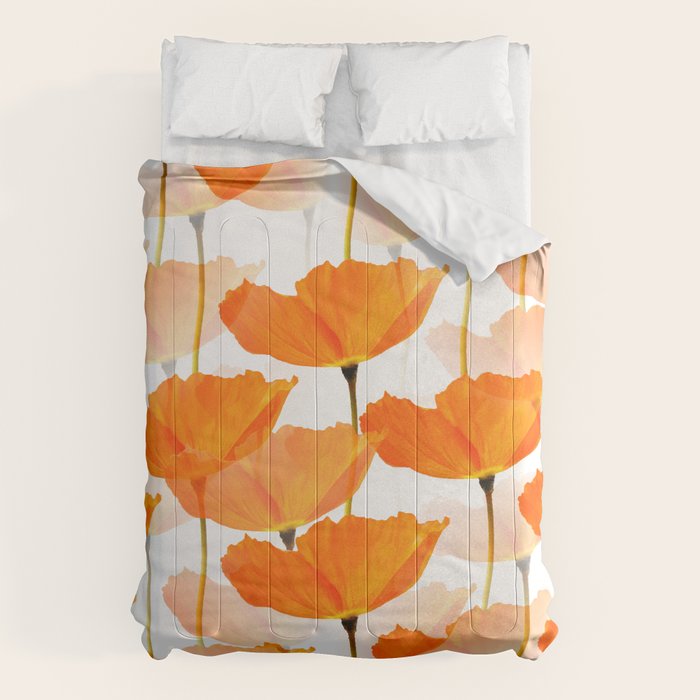 Orange Poppies On A White Background #Decor #Homestorie #Buyart Comforter