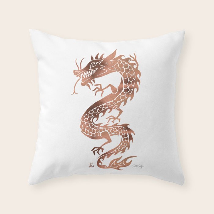Chinese Dragon - Rose Gold Palette Throw Pillow