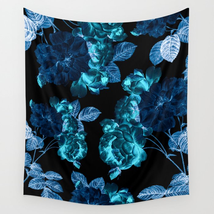 Flora Temptation - Moonlit Blue Wall Tapestry