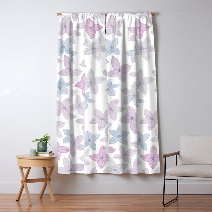 Watercolor Hand Painted Lavender Lilac Blue Floral Window Curtain