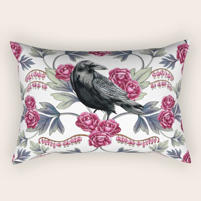 Crows, Bleeding Hearts & Roses Floral/Botanical Pattern Rectangular Pillow