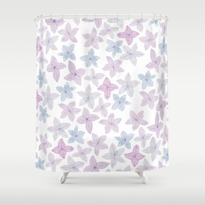 Watercolor Hand Painted Lavender Lilac Blue Floral Shower Curtain