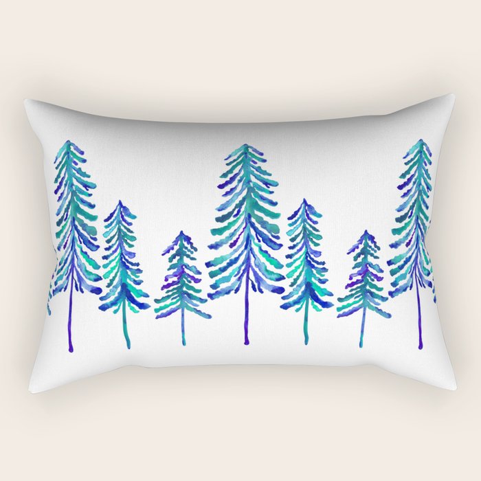 Pine Trees - Navy & Turquoise Palette Rectangular Pillow