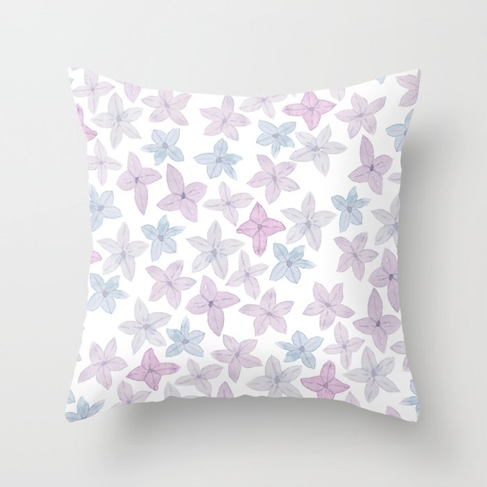 Watercolor Hand Painted Lavender Lilac Blue Floral Throw Pillow