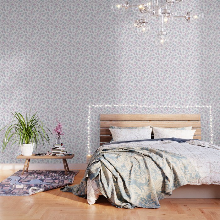 Watercolor Hand Painted Lavender Lilac Blue Floral Wallpaper