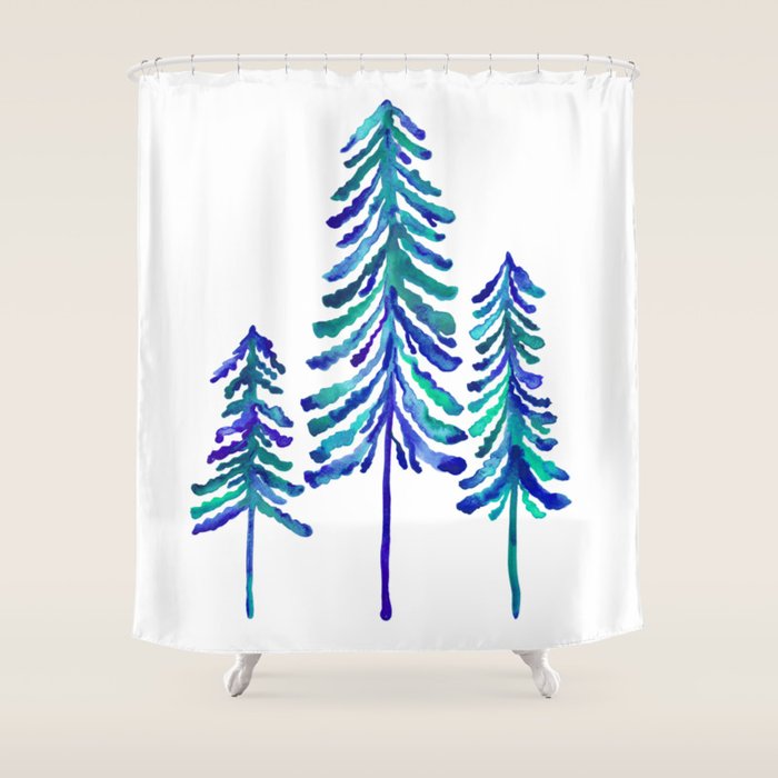 Pine Trees - Navy & Turquoise Palette Shower Curtain