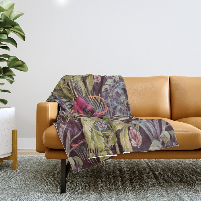 Fantasy In The Nocturnal Tropical Jungle Throw Blanket