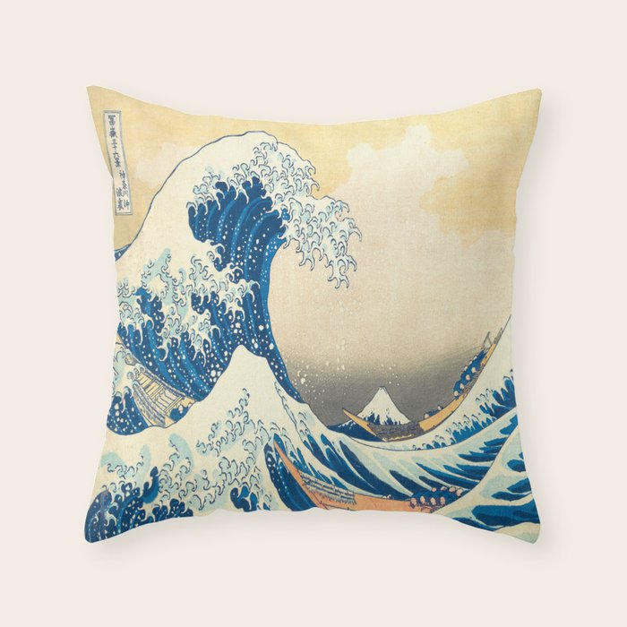 Japanese Woodblock Print The Great Wave Of Kanagawa By Katsushika Hokusai Throw Pillow