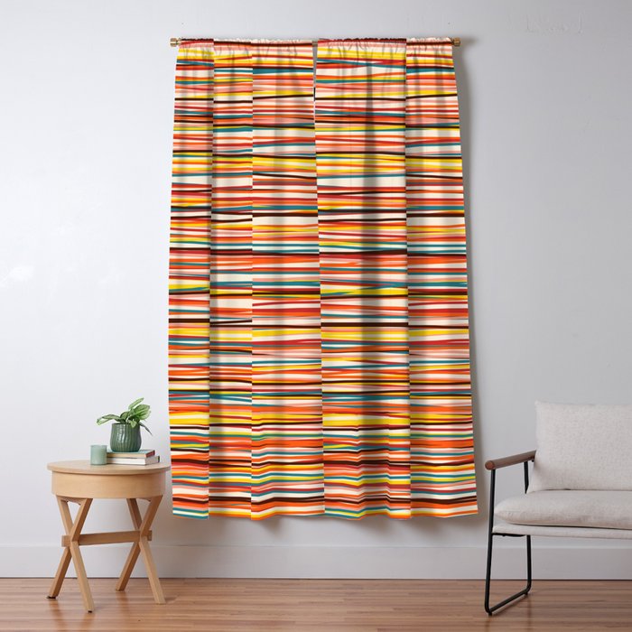 Bright Colorful Lines - Classic Abstract Minimal Retro Summer Style Stripes Window Curtain