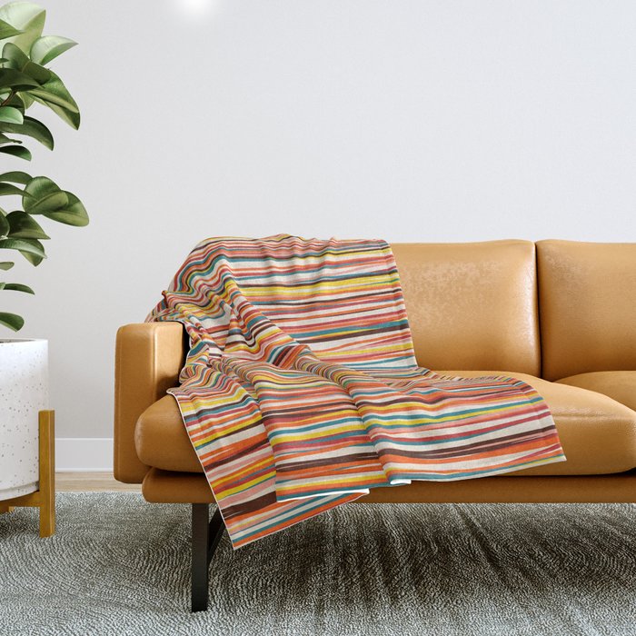 Bright Colorful Lines - Classic Abstract Minimal Retro Summer Style Stripes Throw Blanket
