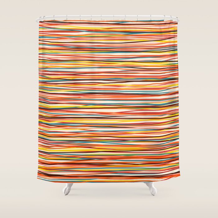 Bright Colorful Lines - Classic Abstract Minimal Retro Summer Style Stripes Shower Curtain