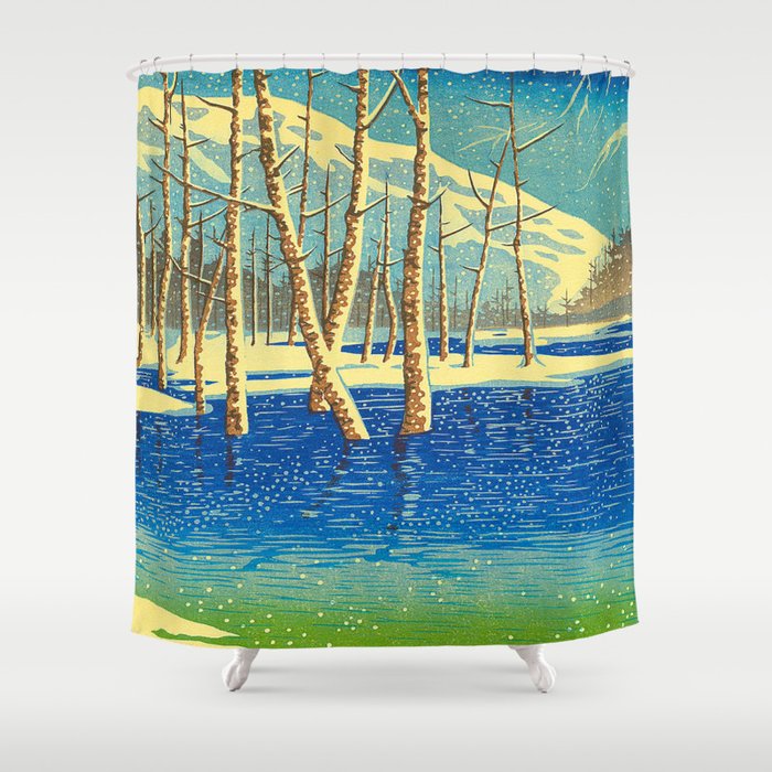Kawase Hasui Vintage Japanese Woodblock Print Shower Curtain