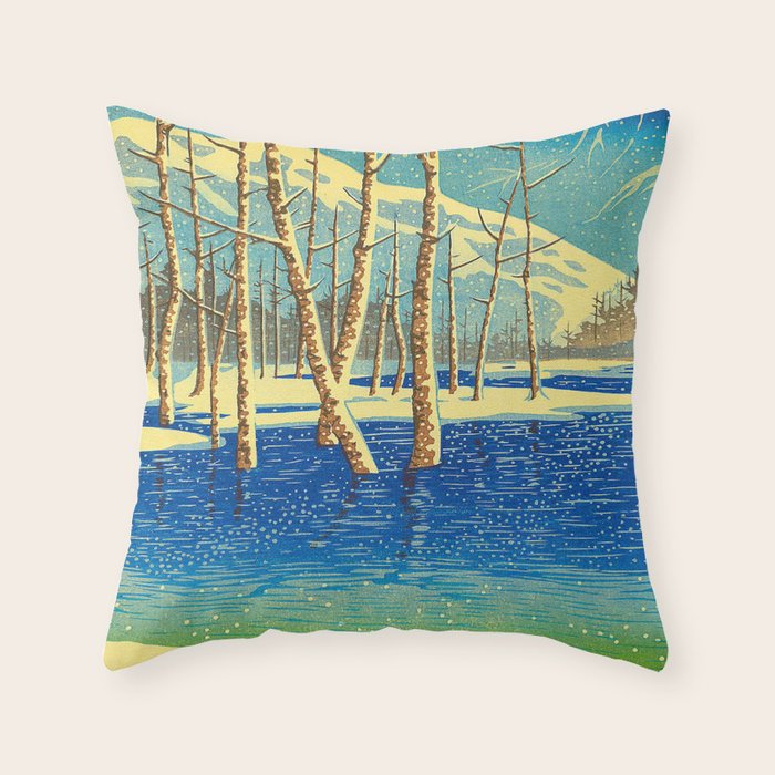 Kawase Hasui Vintage Japanese Woodblock Print Throw Pillow