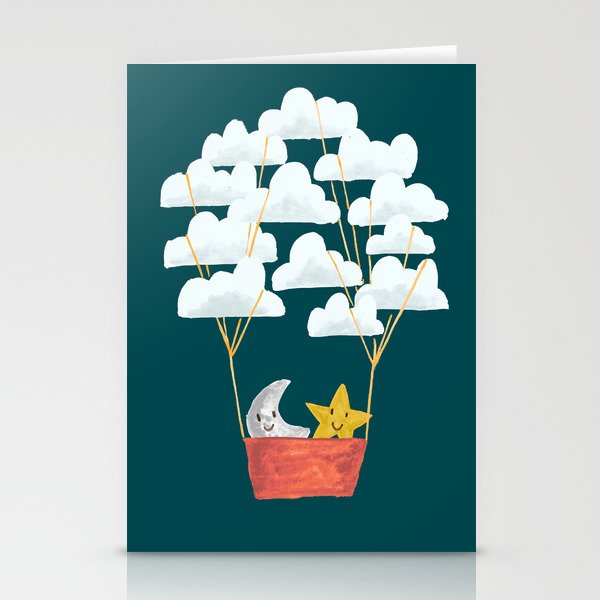 Hot Cloud Baloon - Moon And Star Stationery Card