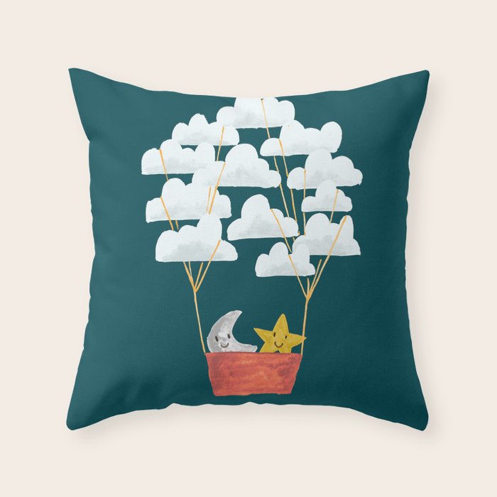 Hot Cloud Baloon - Moon And Star Throw Pillow