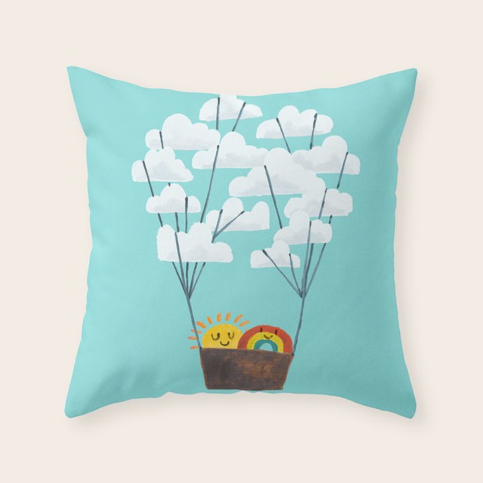 Hot Cloud Balloon - Sun And Rainbow Throw Pillow