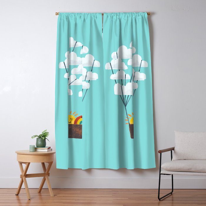 Hot Cloud Balloon - Sun And Rainbow Window Curtain