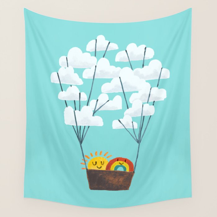 Hot Cloud Balloon - Sun And Rainbow Wall Tapestry