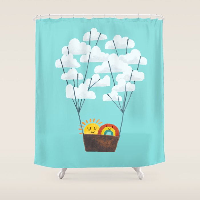 Hot Cloud Balloon - Sun And Rainbow Shower Curtain