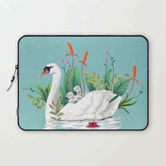 Bond, Jungle Animals, Swan Family Nature Pond Illustration, Bohemian Ducks Love Colorful Botanical Laptop Sleeve