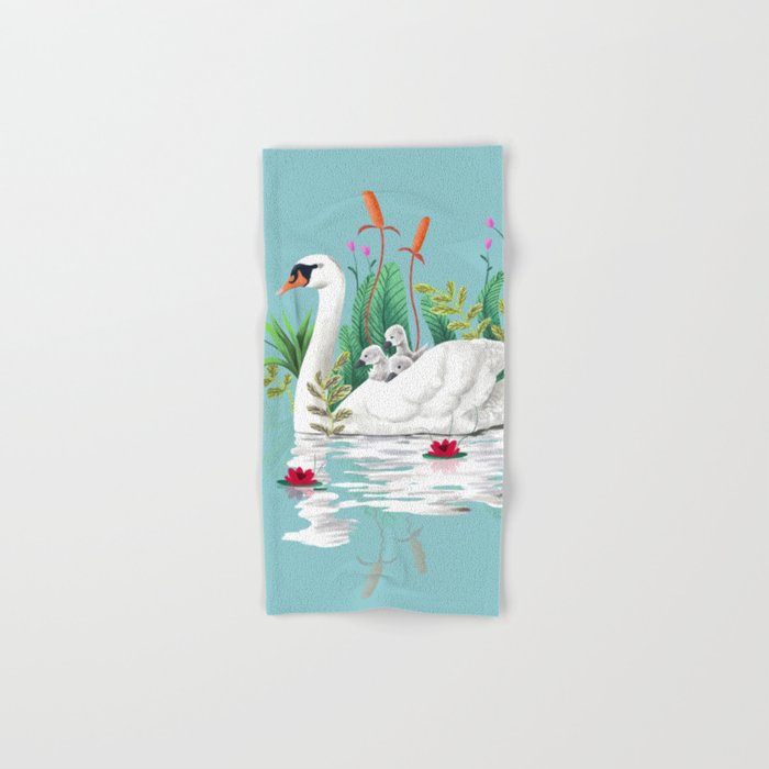 Bond, Jungle Animals, Swan Family Nature Pond Illustration, Bohemian Ducks Love Colorful Botanical Bath Towel