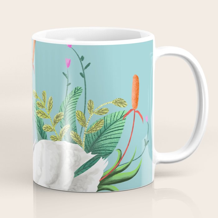 Bond, Jungle Animals, Swan Family Nature Pond Illustration, Bohemian Ducks Love Colorful Botanical Coffee Mug