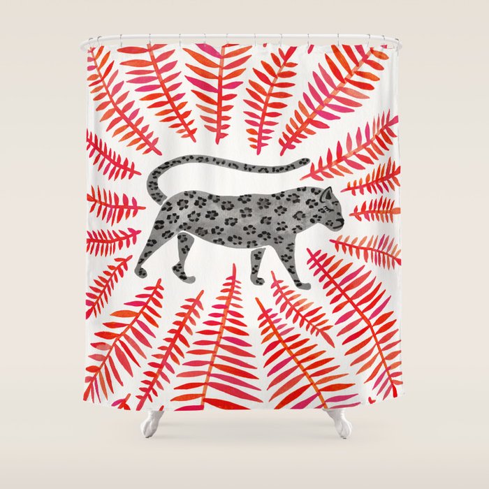 Black Jaguar - Red Leaf Palette Shower Curtain