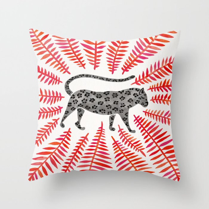 Black Jaguar - Red Leaf Palette Throw Pillow