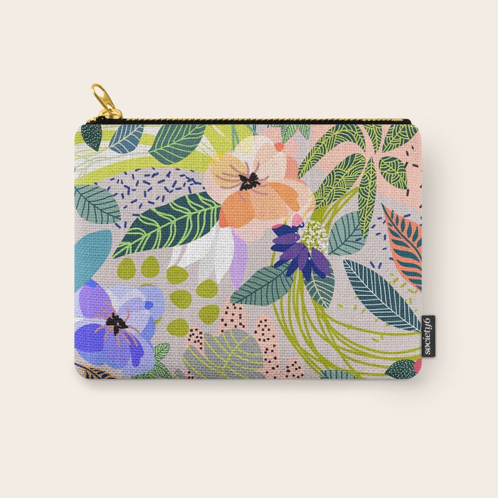 Wander, Floral Colorful Summer Modern Bohemian Illustration, Nature Blush Botanical Tropical Garden Carry All Pouch