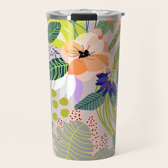 Wander, Floral Colorful Summer Modern Bohemian Illustration, Nature Blush Botanical Tropical Garden Travel Mug