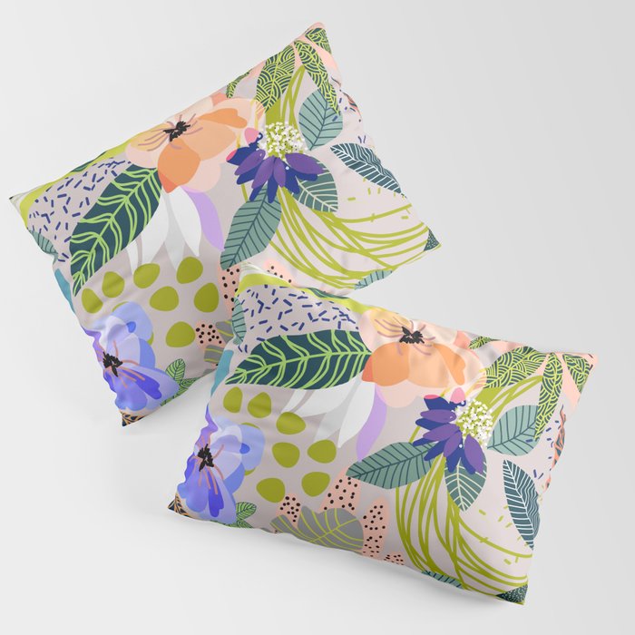 Wander, Floral Colorful Summer Modern Bohemian Illustration, Nature Blush Botanical Tropical Garden Pillow Sham