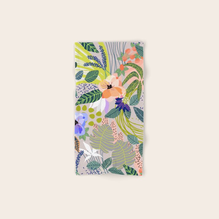 Wander, Floral Colorful Summer Modern Bohemian Illustration, Nature Blush Botanical Tropical Garden Bath Towel