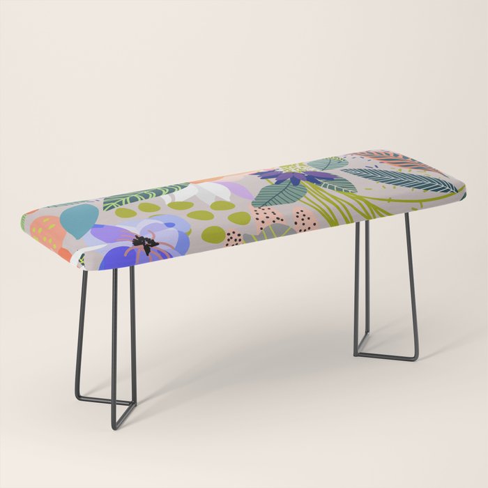 Wander, Floral Colorful Summer Modern Bohemian Illustration, Nature Blush Botanical Tropical Garden Bench