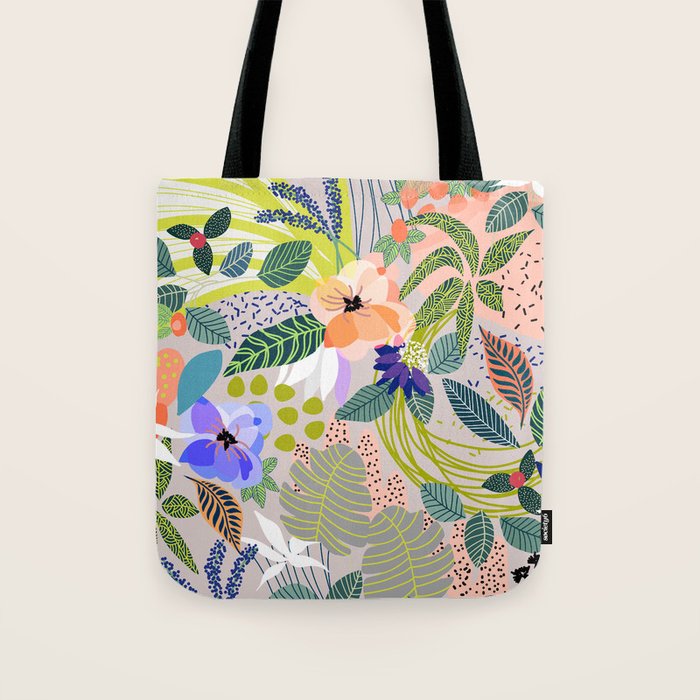 Wander, Floral Colorful Summer Modern Bohemian Illustration, Nature Blush Botanical Tropical Garden Tote Bag