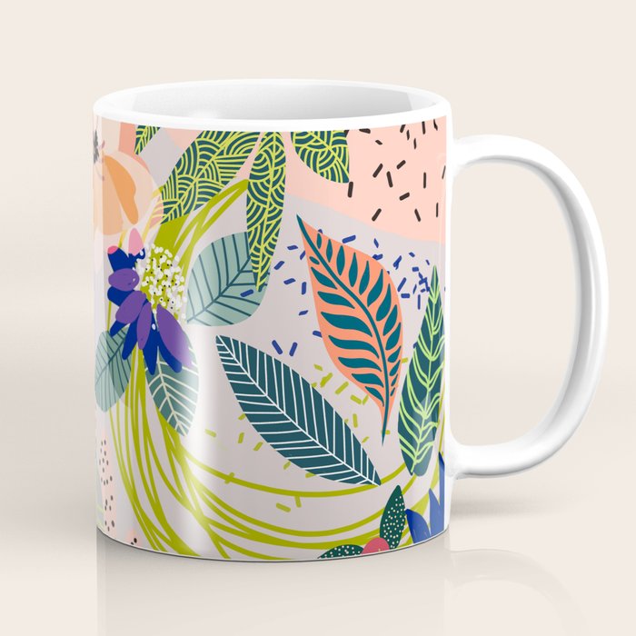 Wander, Floral Colorful Summer Modern Bohemian Illustration, Nature Blush Botanical Tropical Garden Coffee Mug