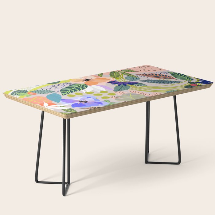 Wander, Floral Colorful Summer Modern Bohemian Illustration, Nature Blush Botanical Tropical Garden Coffee Table