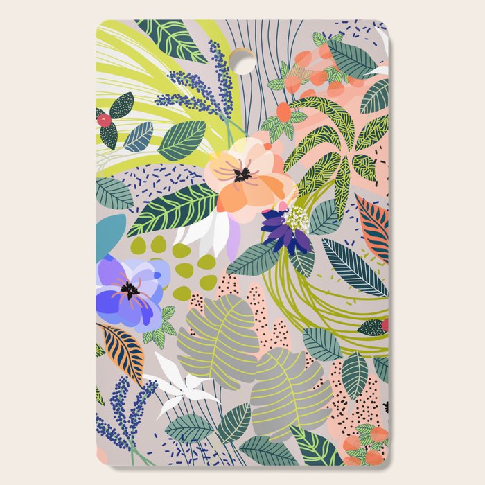Wander, Floral Colorful Summer Modern Bohemian Illustration, Nature Blush Botanical Tropical Garden Cutting Board