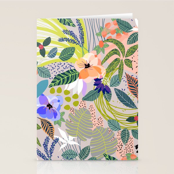 Wander, Floral Colorful Summer Modern Bohemian Illustration, Nature Blush Botanical Tropical Garden Stationery Card