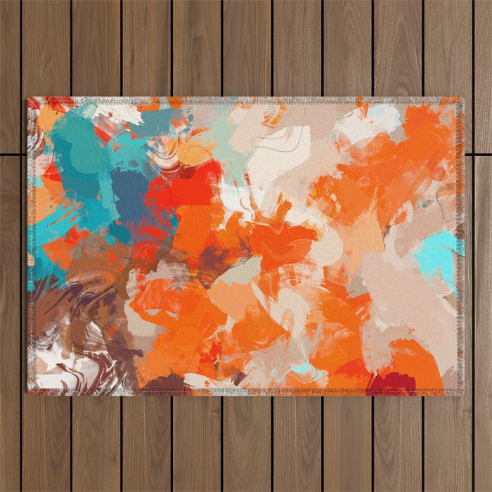 Pleasure, Abstract Painting Summer, Positivity Modern Bohemian Pop Of Color Bright Good Vibes Outdoor Rug