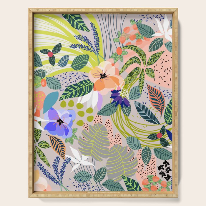 Wander, Floral Colorful Summer Modern Bohemian Illustration, Nature Blush Botanical Tropical Garden Serving Tray