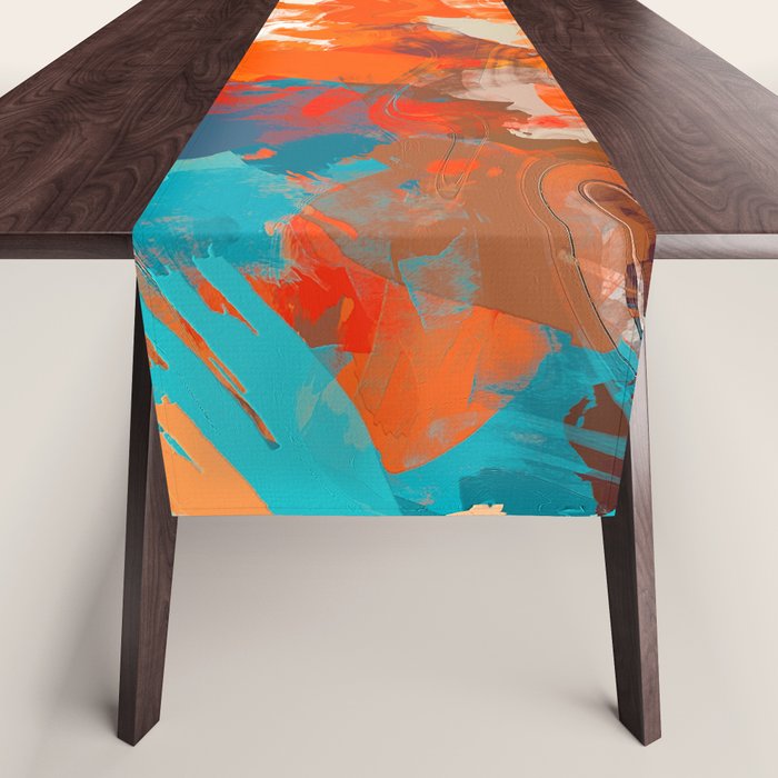 Pleasure, Abstract Painting Summer, Positivity Modern Bohemian Pop Of Color Bright Good Vibes Table Runner