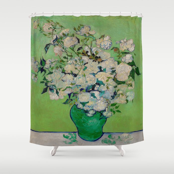 White Rose In A Vase Vincent Van Gogh 1890 Oil On Canvas Still Life With Floral Arrangement Shower Curtain