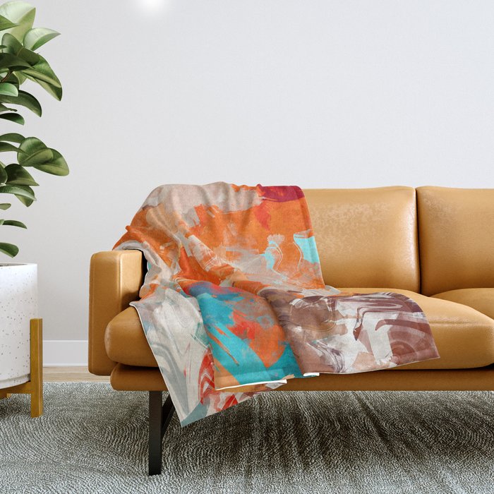 Pleasure, Abstract Painting Summer, Positivity Modern Bohemian Pop Of Color Bright Good Vibes Throw Blanket