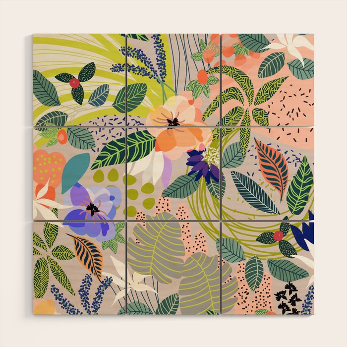 Wander, Floral Colorful Summer Modern Bohemian Illustration, Nature Blush Botanical Tropical Garden Wood Wall Art