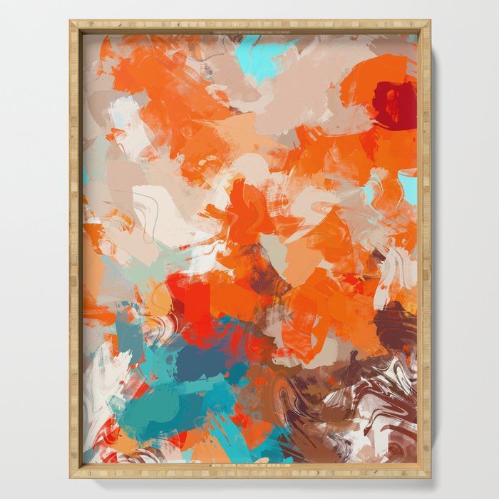 Pleasure, Abstract Painting Summer, Positivity Modern Bohemian Pop Of Color Bright Good Vibes Serving Tray